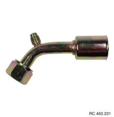 Conexão O’ring 45º Fêmea 08mm Aço c/ Válvula de Serviço R12 c/ Clip