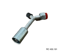 Conexão O’ring 45º Fêmea 06mm Aluminio c/ Válvula de Serviço R12 c/ Clip
