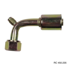 Conexão O’ring 90º Fêmea 10mm Aço c/ Válvula de Serviço R12 c/ Clip