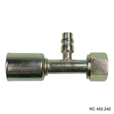 Conexão O’ring Reta Fêmea 10mm Aço c/ Válvula de Serviço R134a c/ Clip
