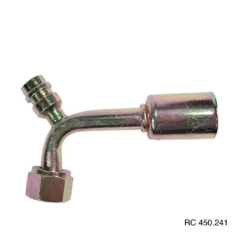 Conexão O’ring 90º Fêmea 08mm Aço c/ Válvula de Serviço R134a c/ Clip